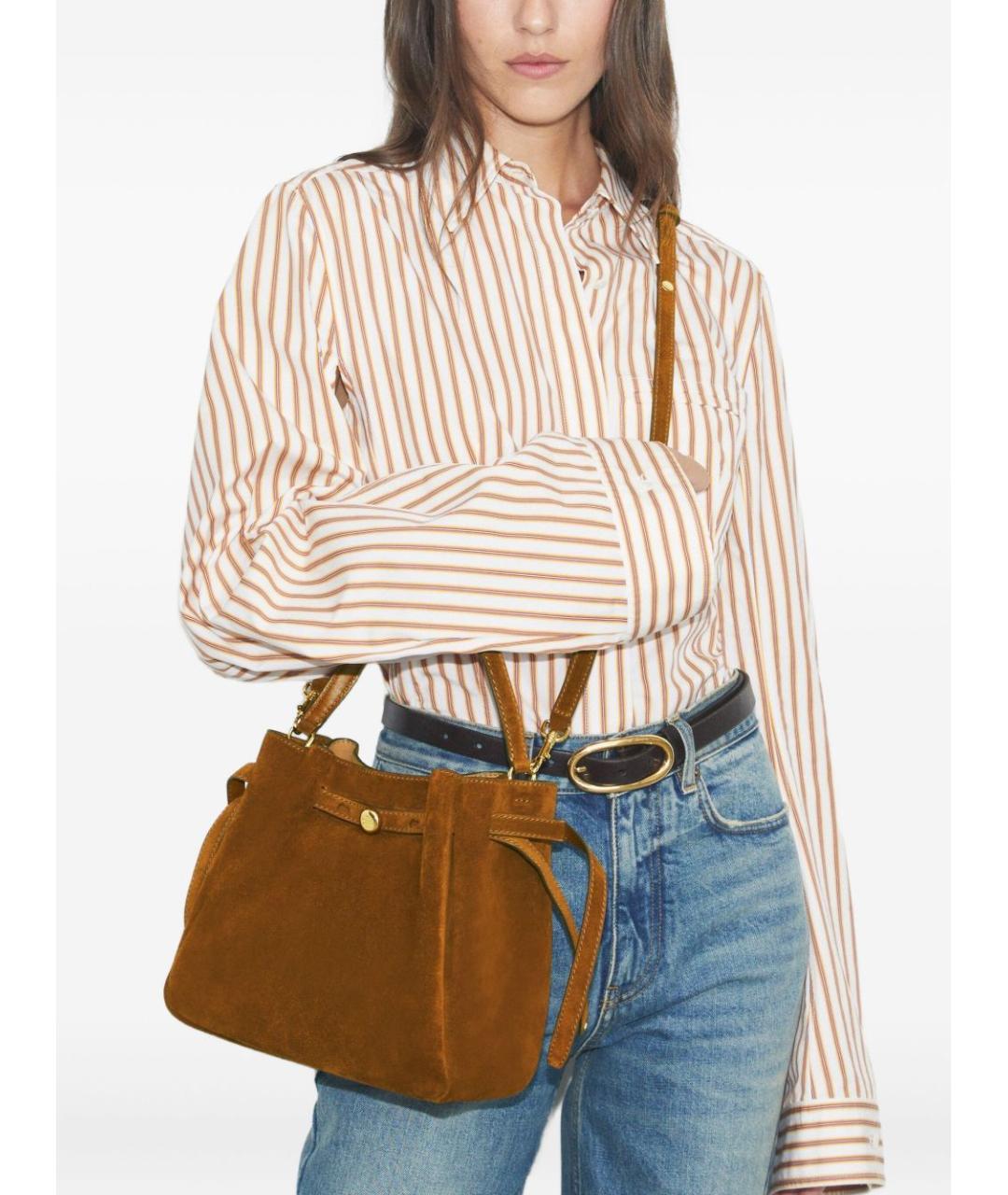TORY BURCH Коричневая замшевая сумка с короткими ручками, фото 2