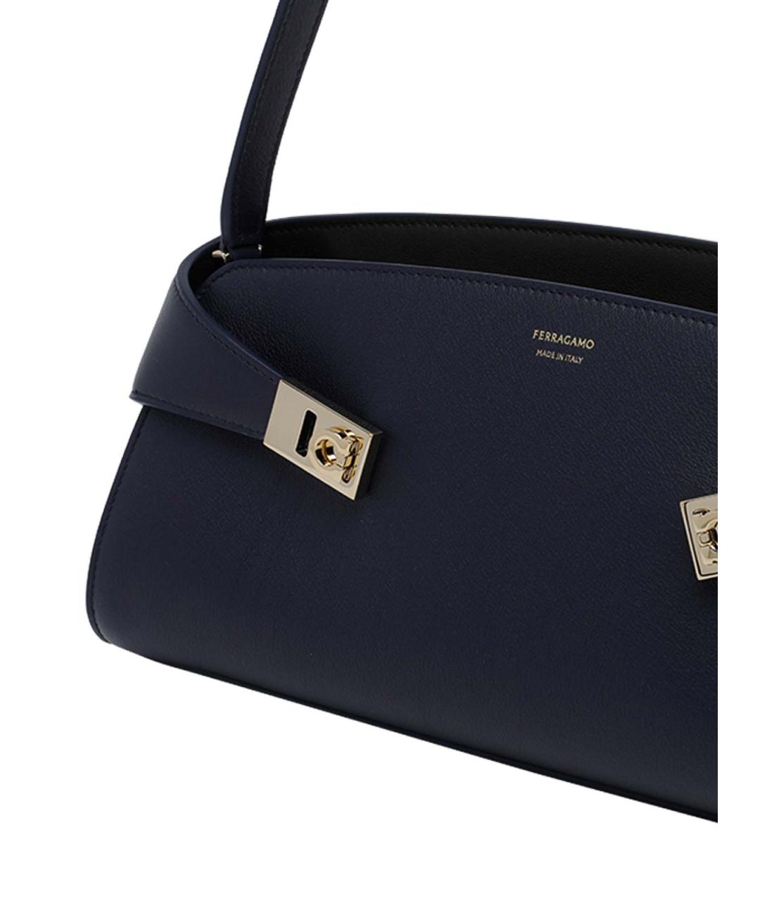 FERRAGAMO Темно-синяя кожаная сумка через плечо, фото 4
