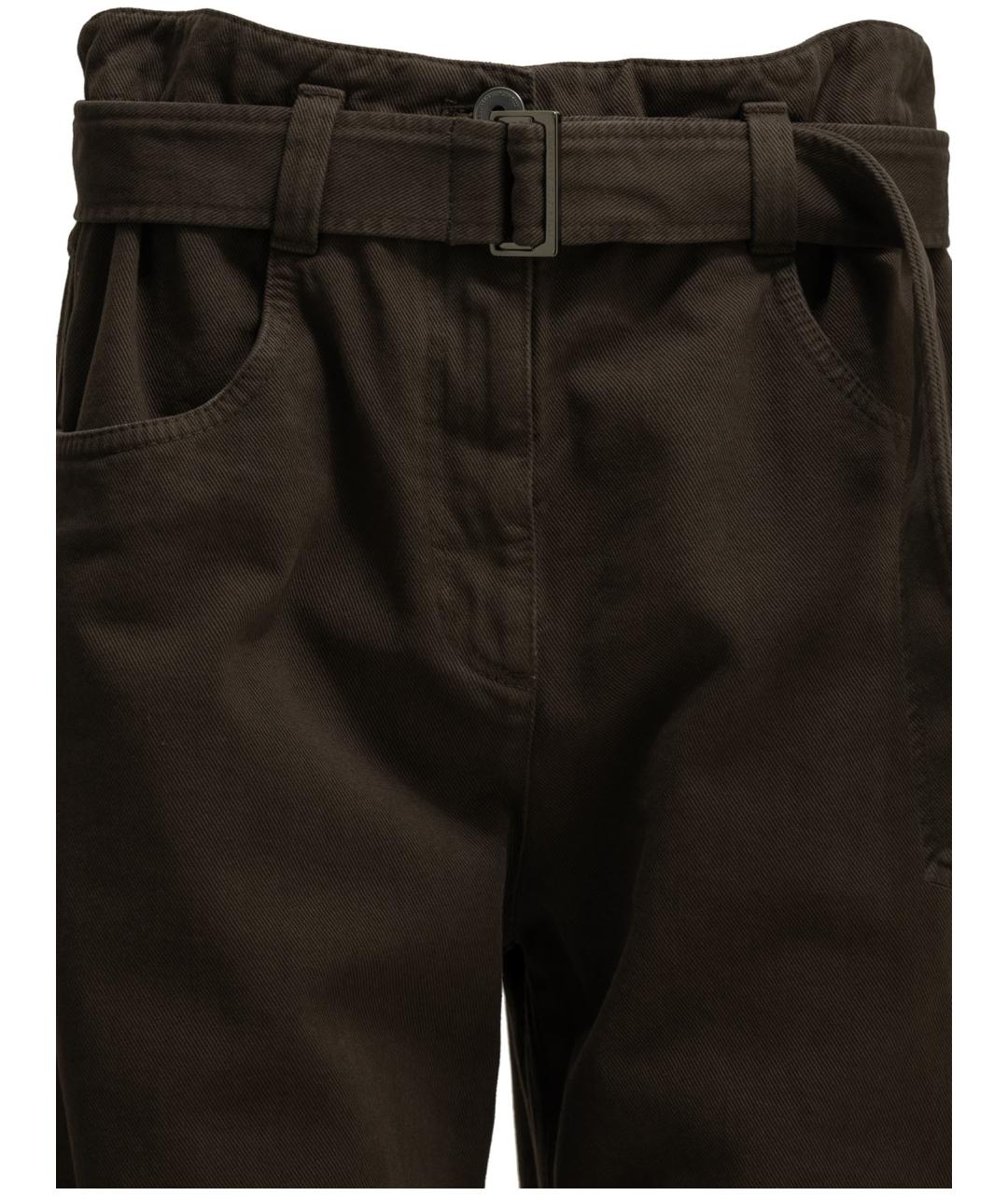 BRUNELLO CUCINELLI Коричневые хлопковые прямые брюки, фото 3