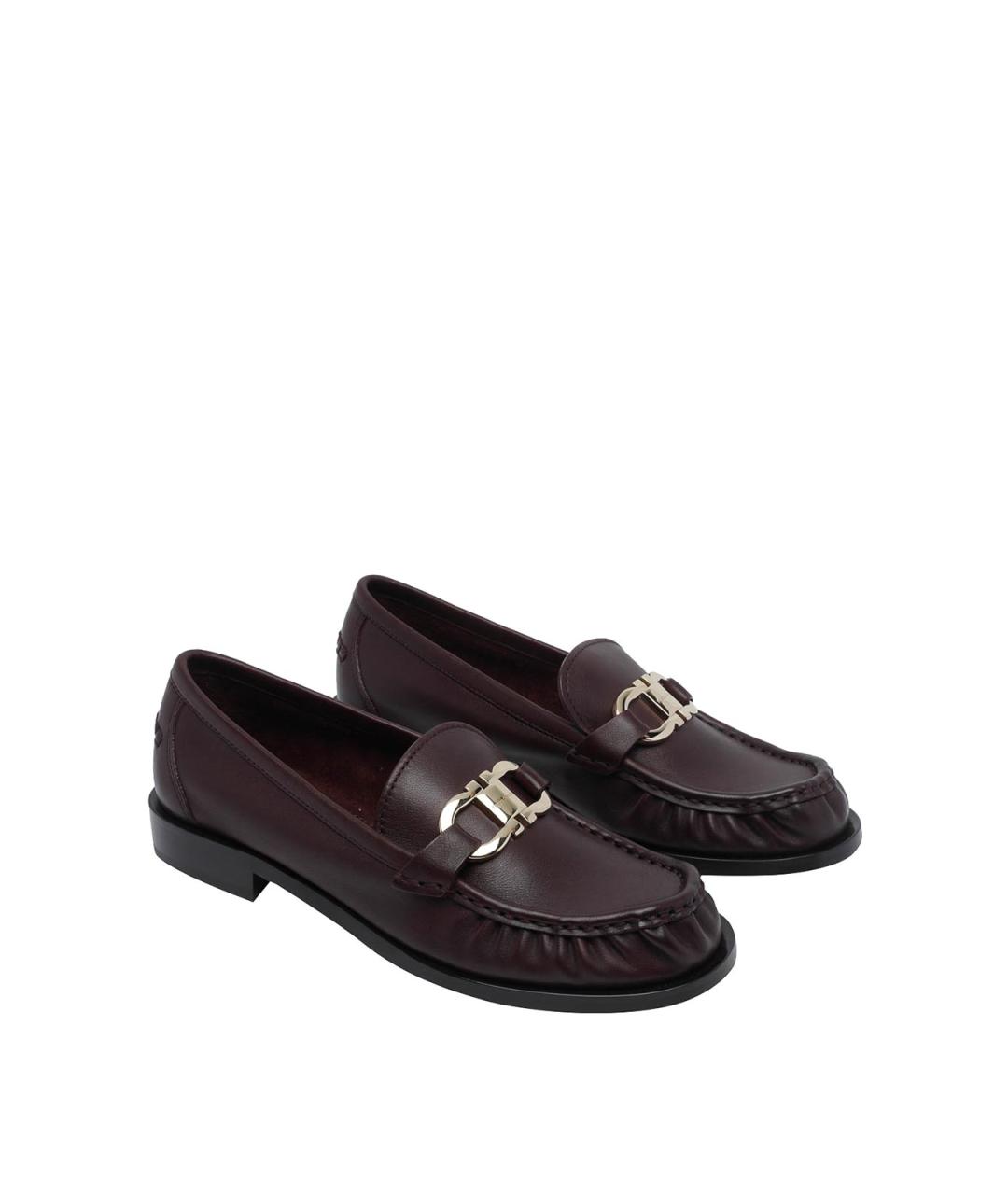 FERRAGAMO Бордовые кожаные лоферы, фото 2