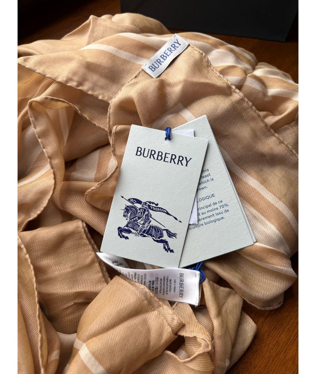BURBERRY Бежевый хлопковый шарф, фото 3