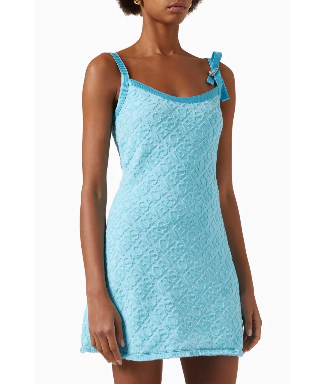 VERSACE Голубое хлопковое коктейльное платье, фото 4