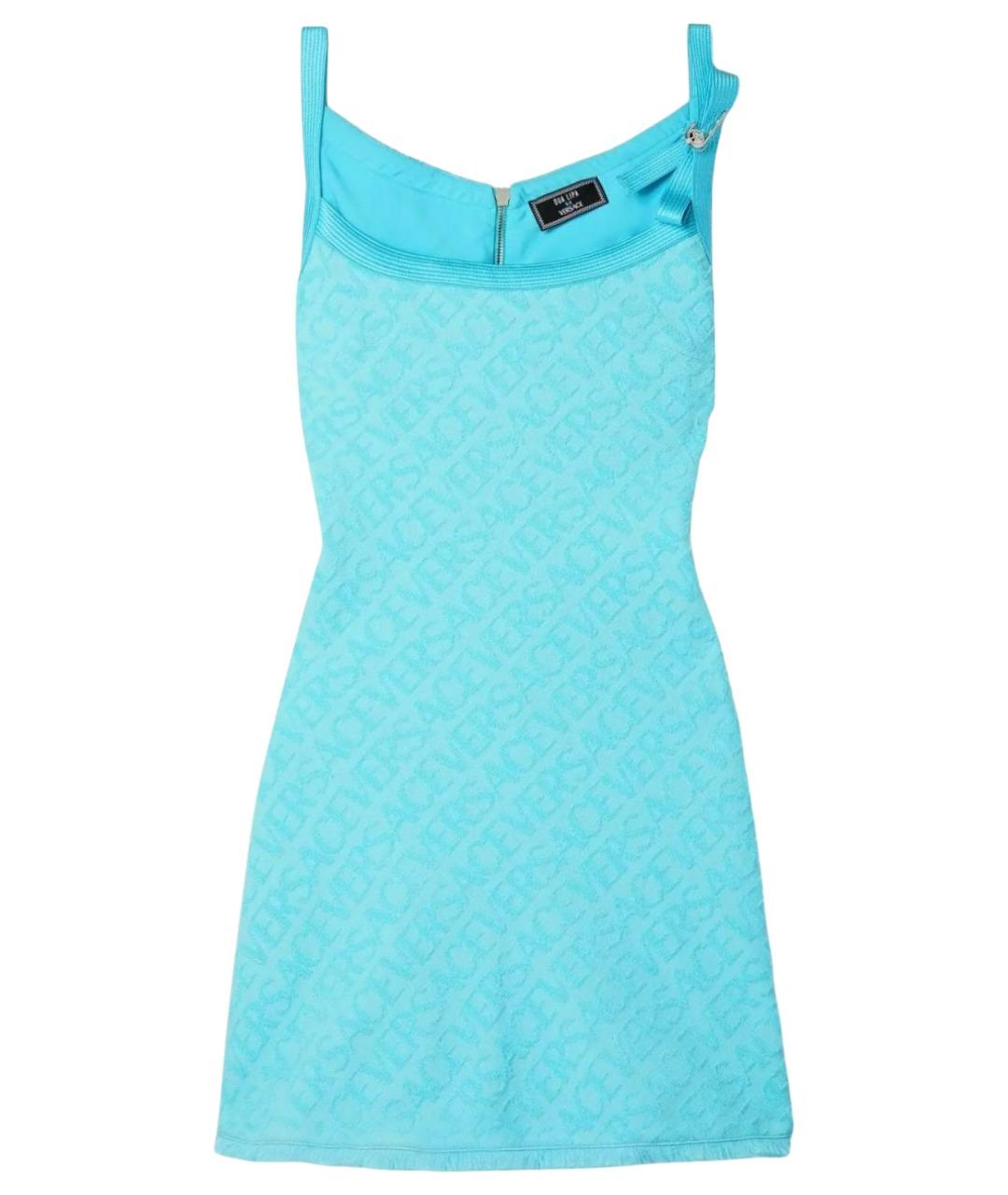 VERSACE Голубое хлопковое коктейльное платье, фото 1