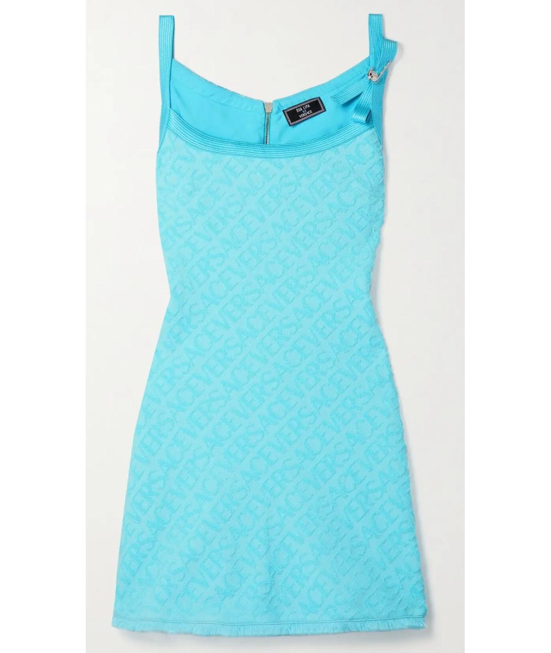 VERSACE Голубое хлопковое коктейльное платье, фото 8
