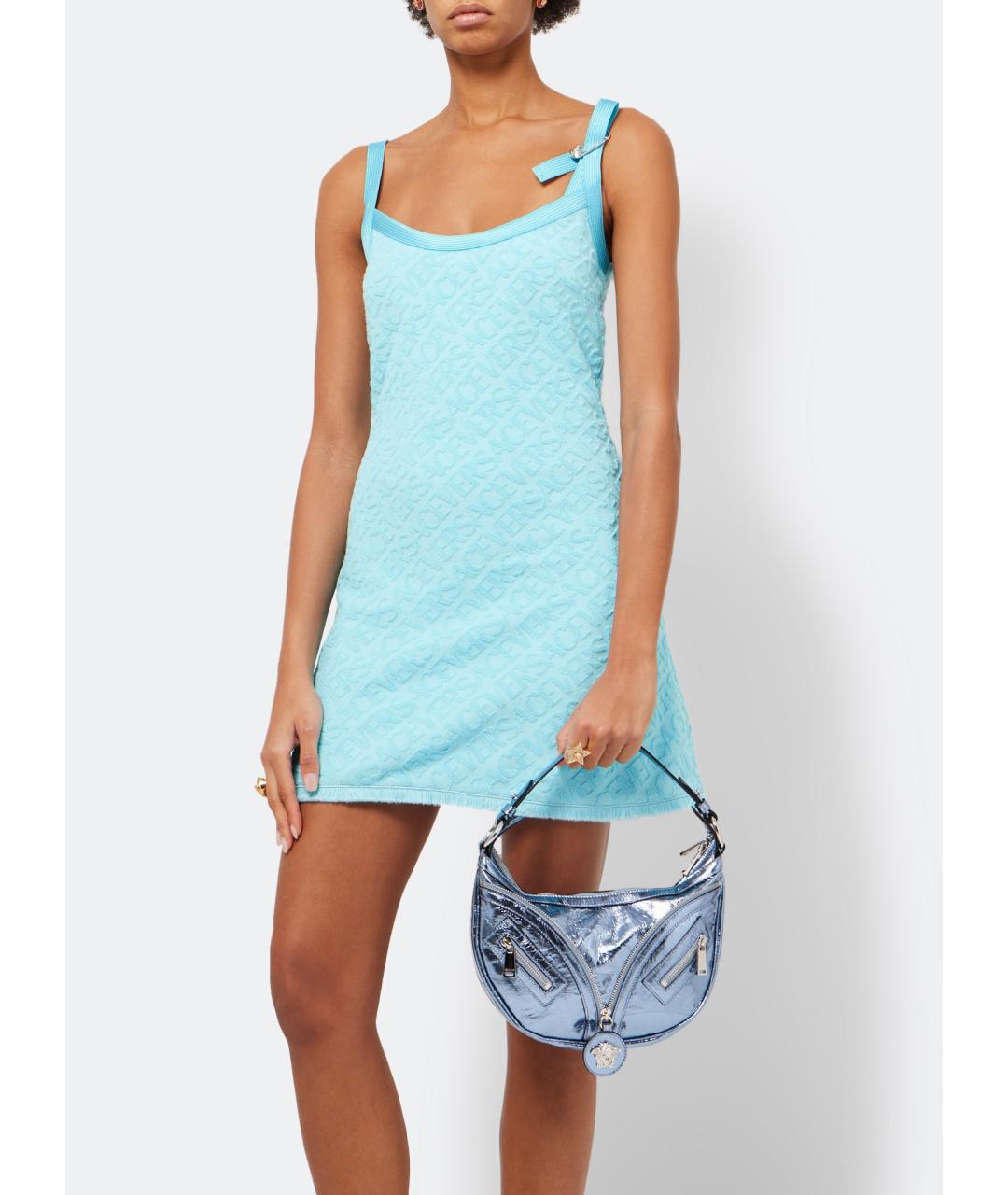 VERSACE Голубое хлопковое коктейльное платье, фото 7