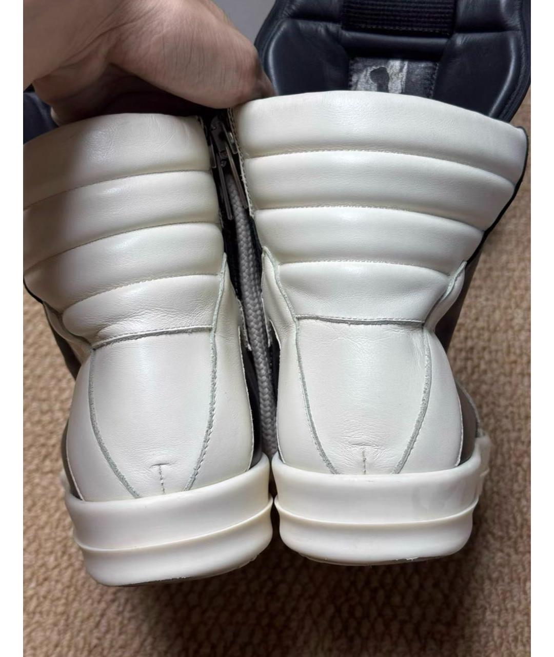 RICK OWENS Черные кожаные высокие кроссовки / кеды, фото 5