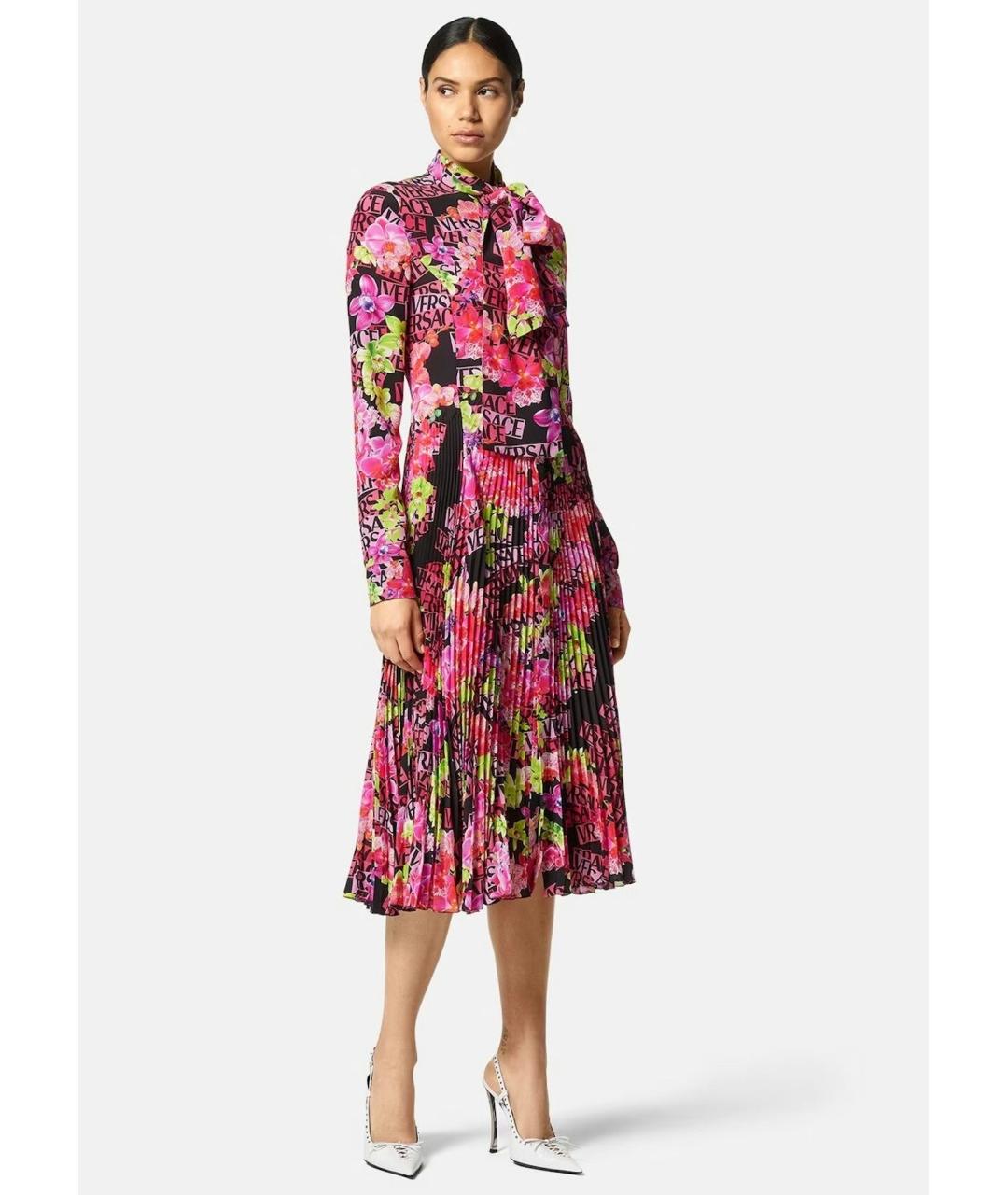 VERSACE Фуксия полиэстеровое коктейльное платье, фото 2