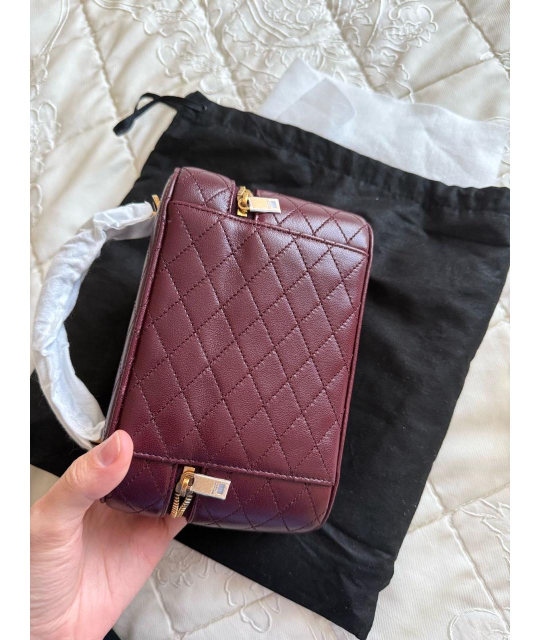 SAINT LAURENT Бордовая кожаная сумка через плечо, фото 2