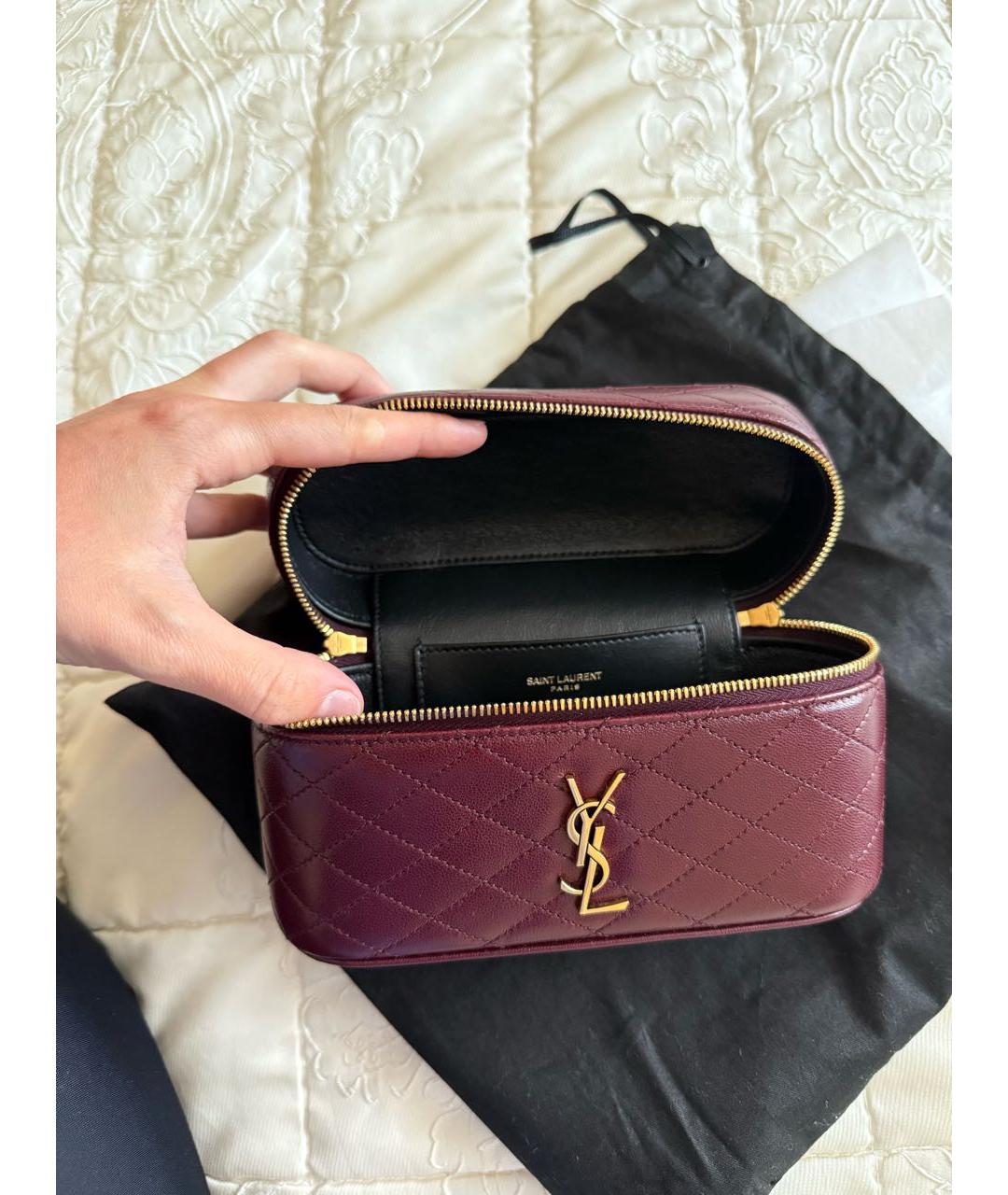 SAINT LAURENT Бордовая кожаная сумка через плечо, фото 5