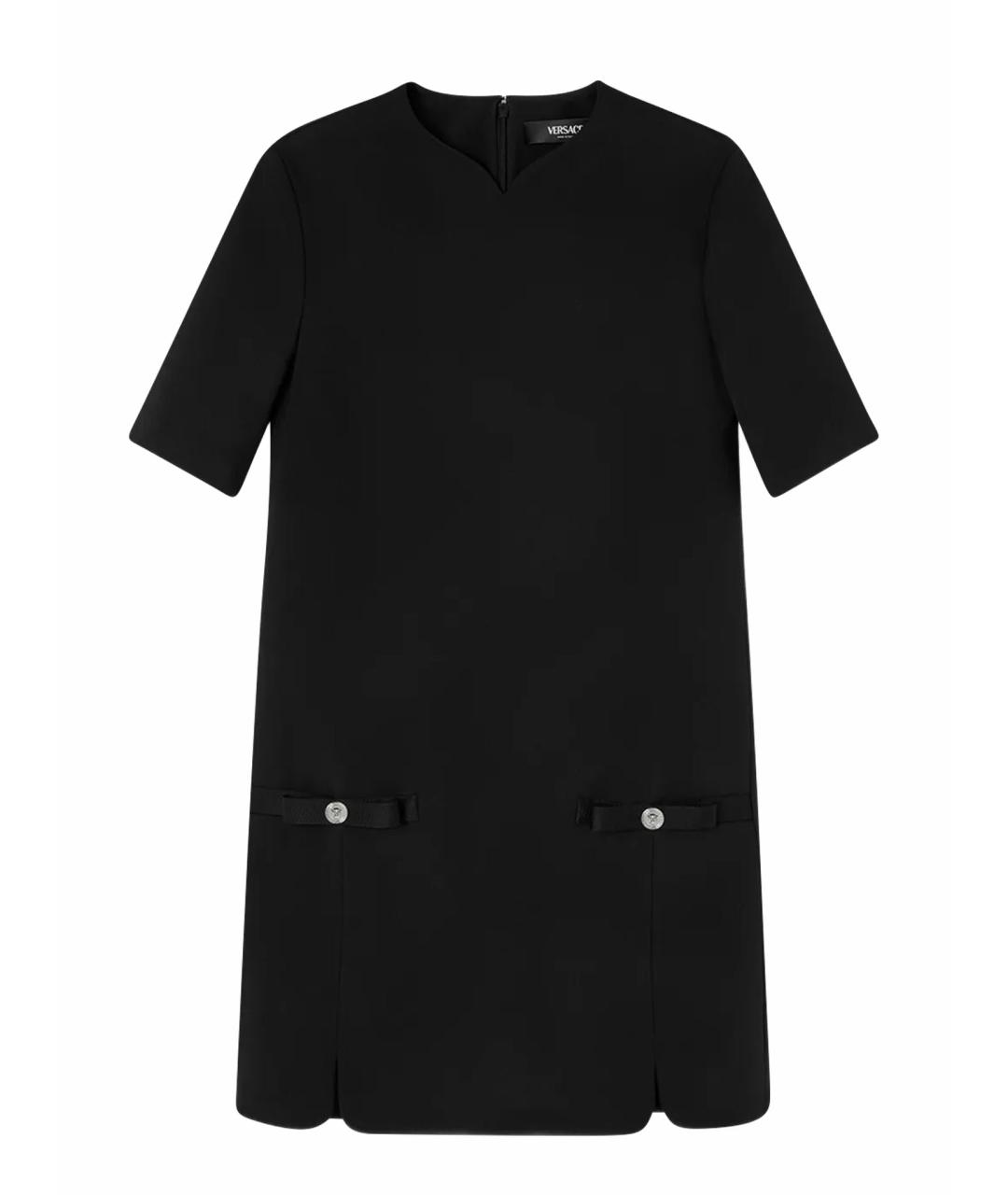 VERSACE Черное шерстяное коктейльное платье, фото 1