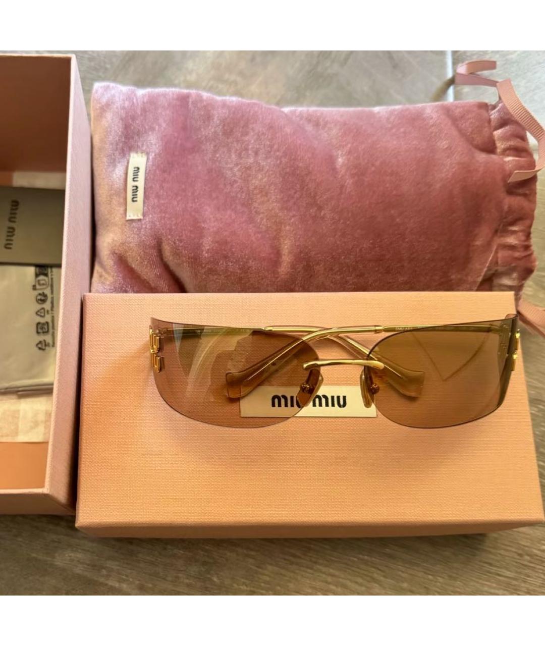 MIU MIU Золотые металлические солнцезащитные очки, фото 2