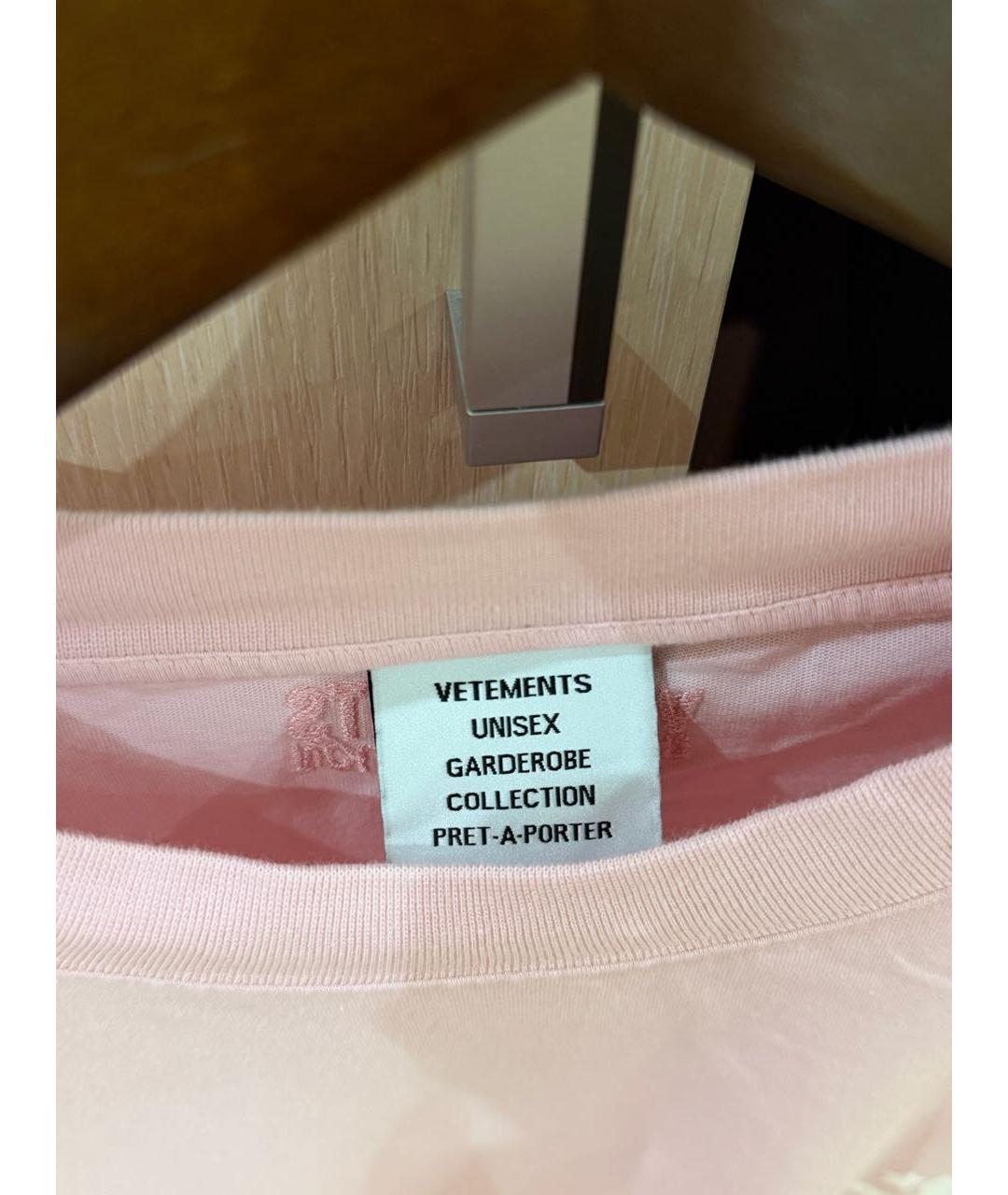 VETEMENTS Розовая хлопковая футболка, фото 3