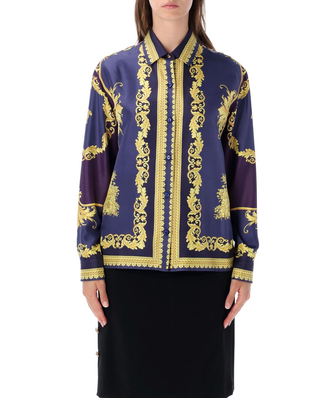 VERSACE Синяя шелковая рубашка, фото 1