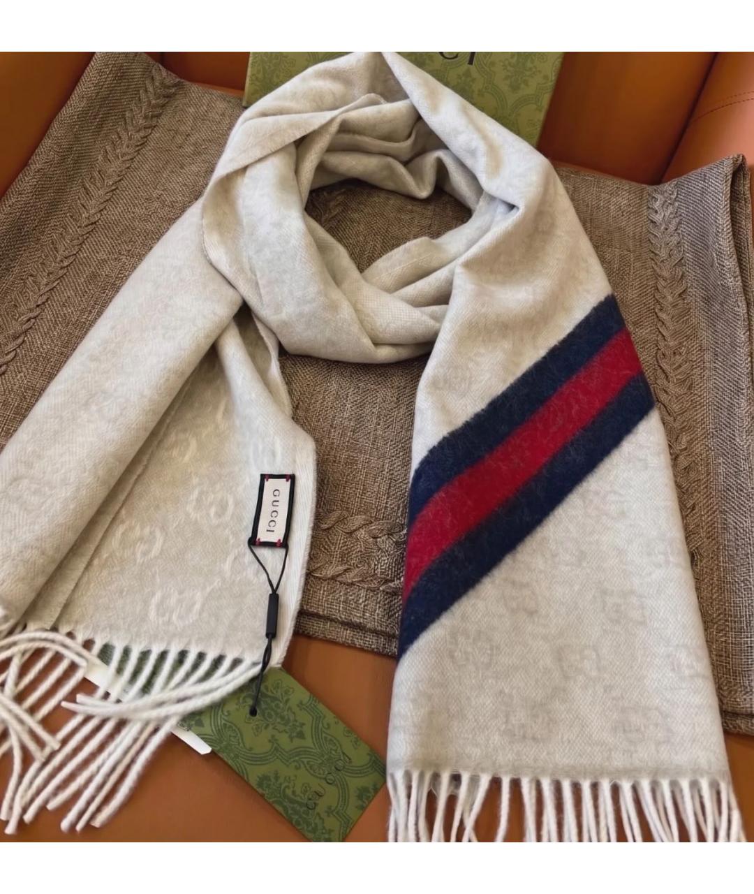 GUCCI Белый шарф, фото 3
