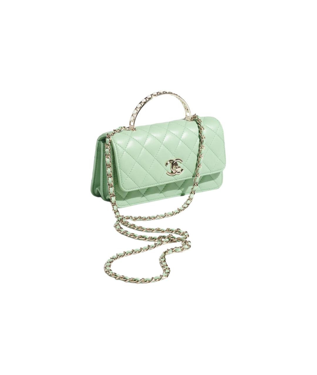 CHANEL Салатовая кожаная сумка через плечо, фото 2