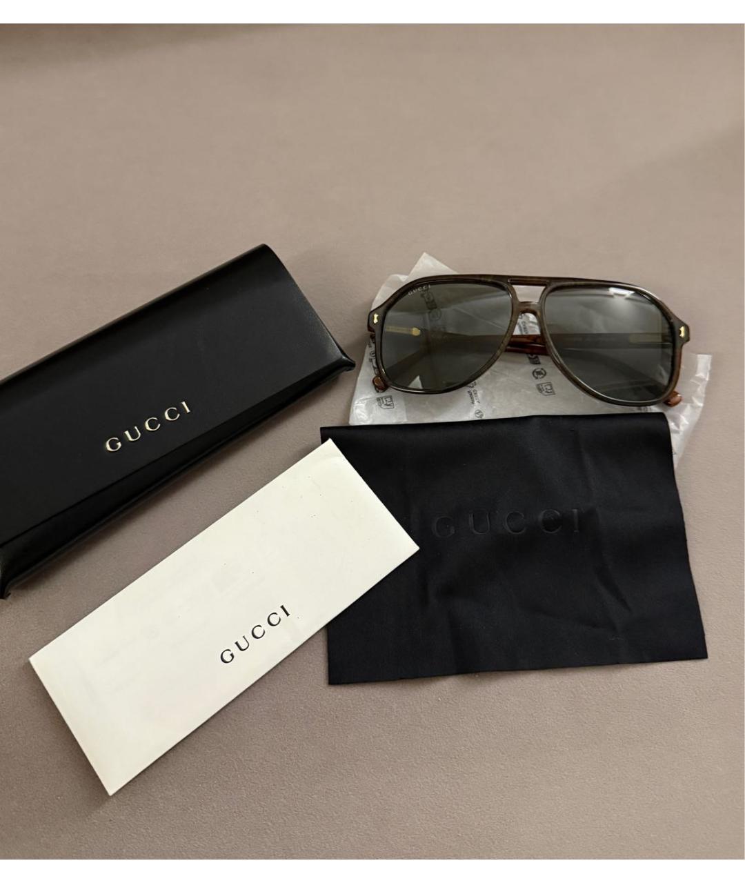 GUCCI Коричневые пластиковые солнцезащитные очки, фото 5