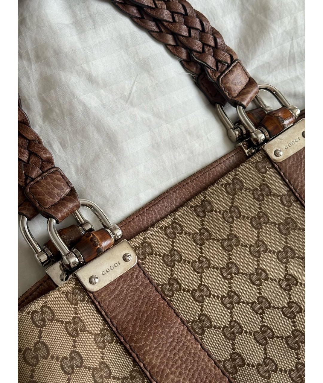 GUCCI Коричневая сумка с короткими ручками из канвы, фото 5