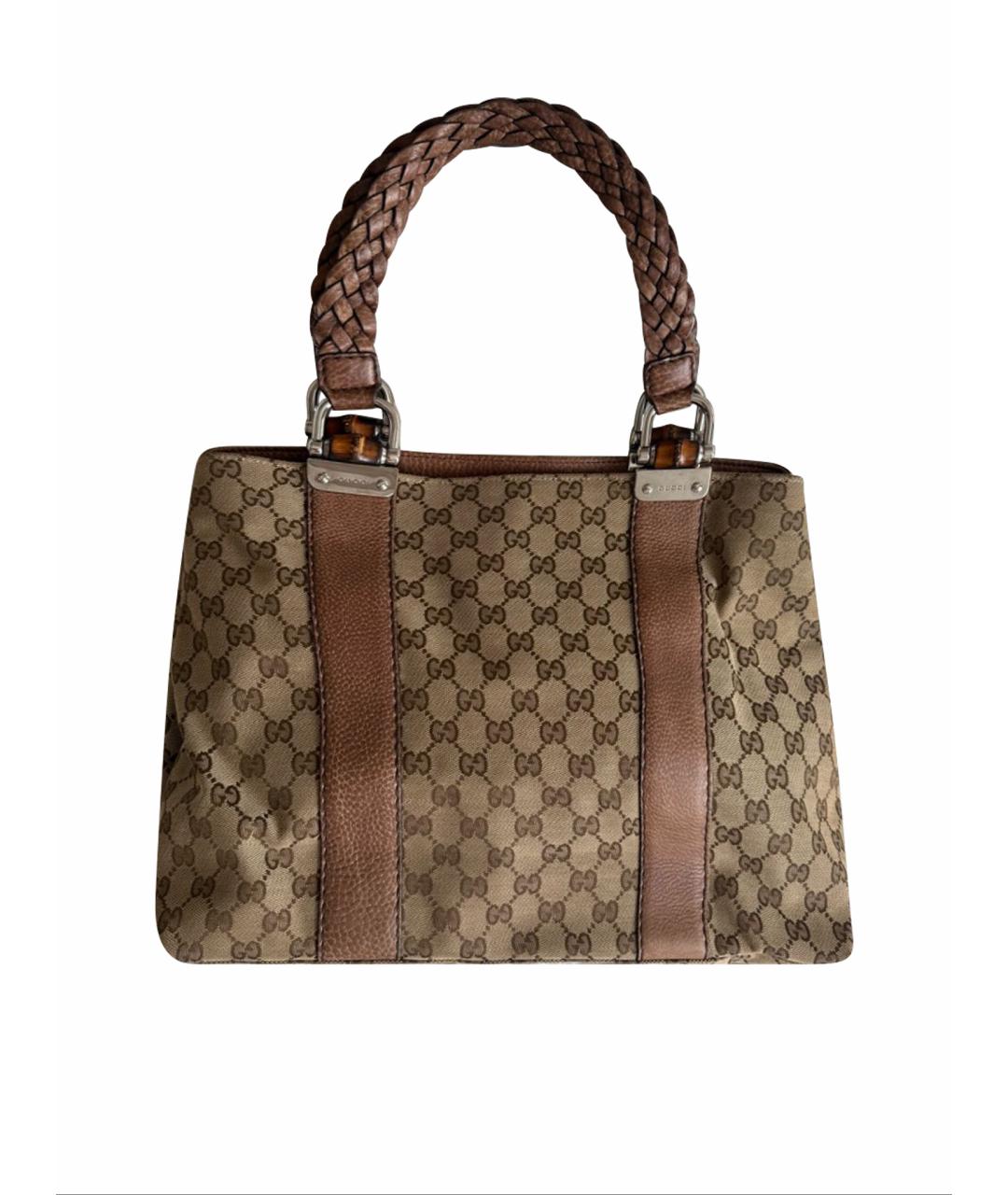 GUCCI Коричневая сумка с короткими ручками из канвы, фото 1