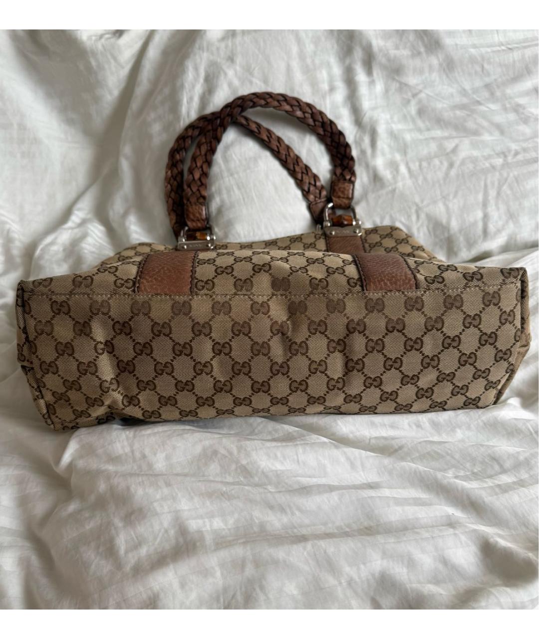 GUCCI Коричневая сумка с короткими ручками из канвы, фото 3