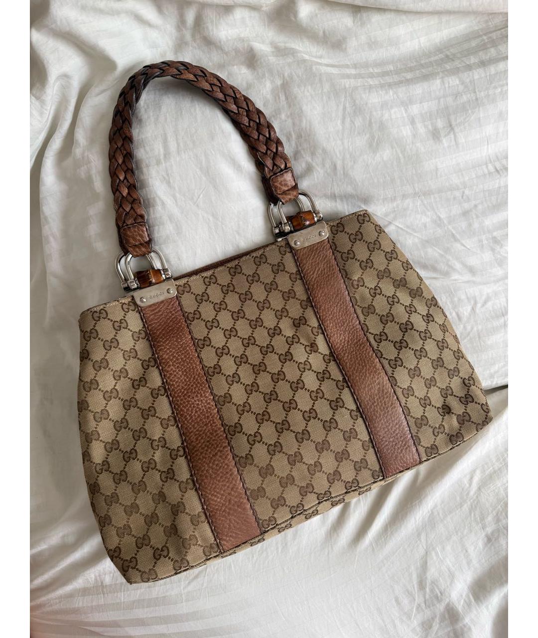 GUCCI Коричневая сумка с короткими ручками из канвы, фото 2