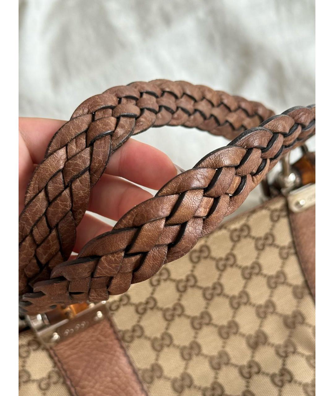 GUCCI Коричневая сумка с короткими ручками из канвы, фото 4