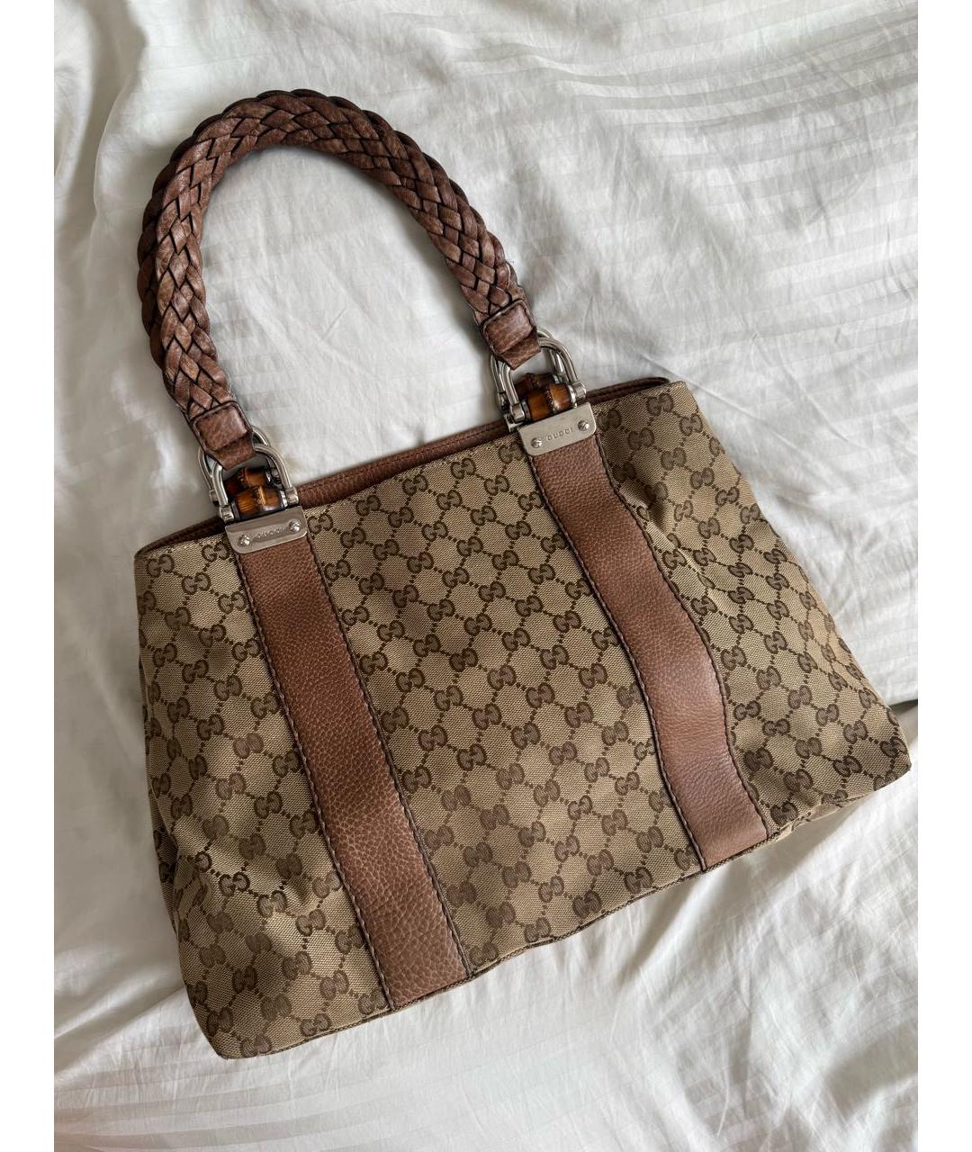 GUCCI Коричневая сумка с короткими ручками из канвы, фото 9