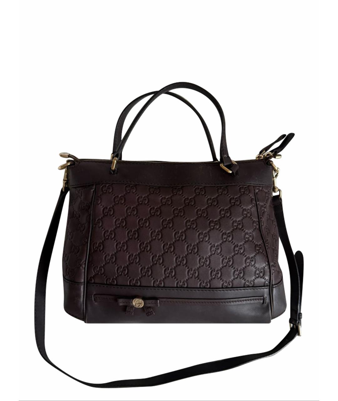 GUCCI Коричневая сумка с короткими ручками из канвы, фото 1