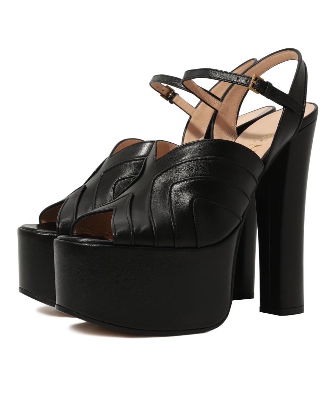 GUCCI Черные кожаные босоножки, фото 2
