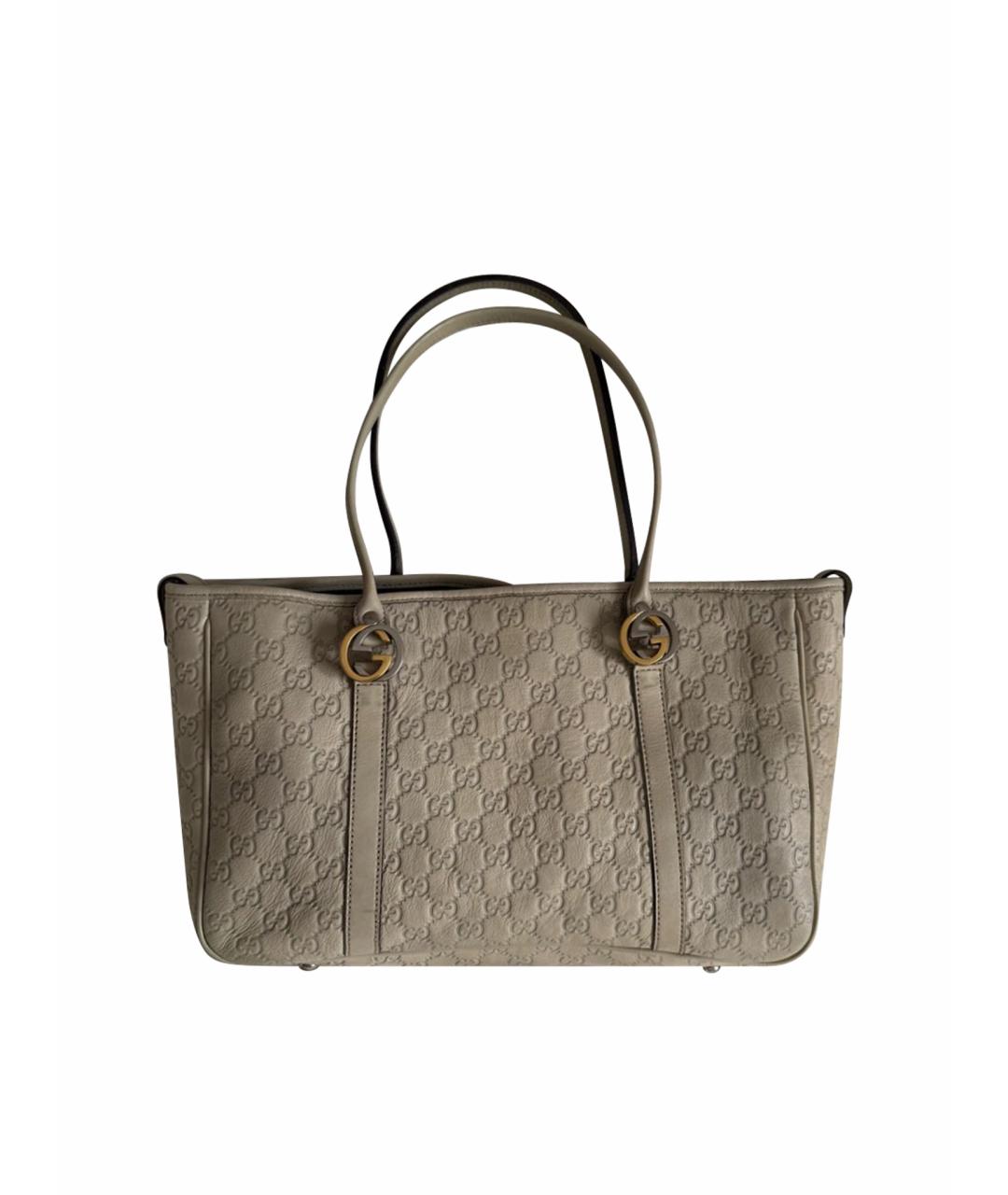 GUCCI Бежевая кожаная сумка тоут, фото 1