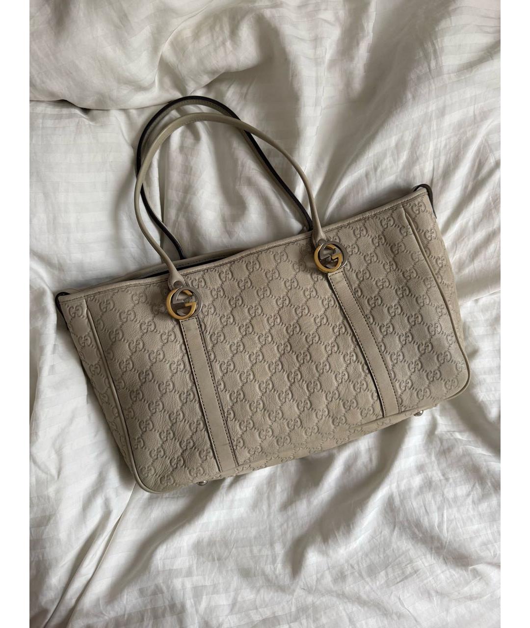 GUCCI Бежевая кожаная сумка тоут, фото 8