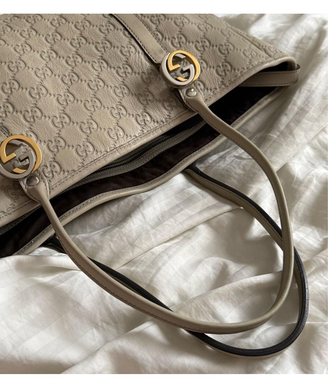 GUCCI Бежевая кожаная сумка тоут, фото 5