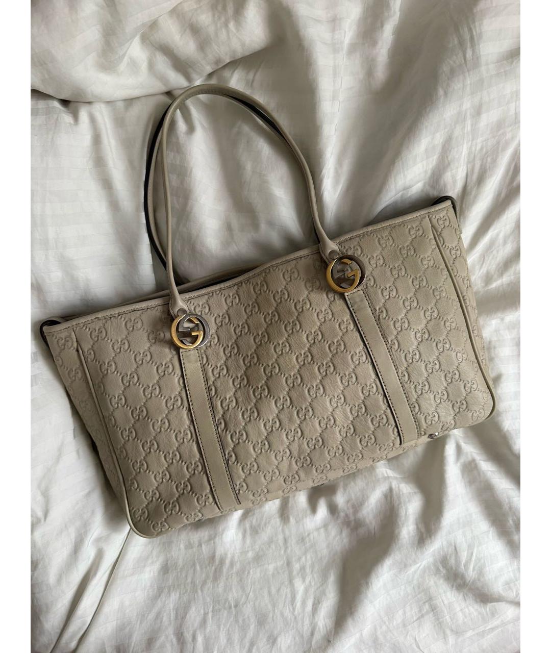 GUCCI Бежевая кожаная сумка тоут, фото 2