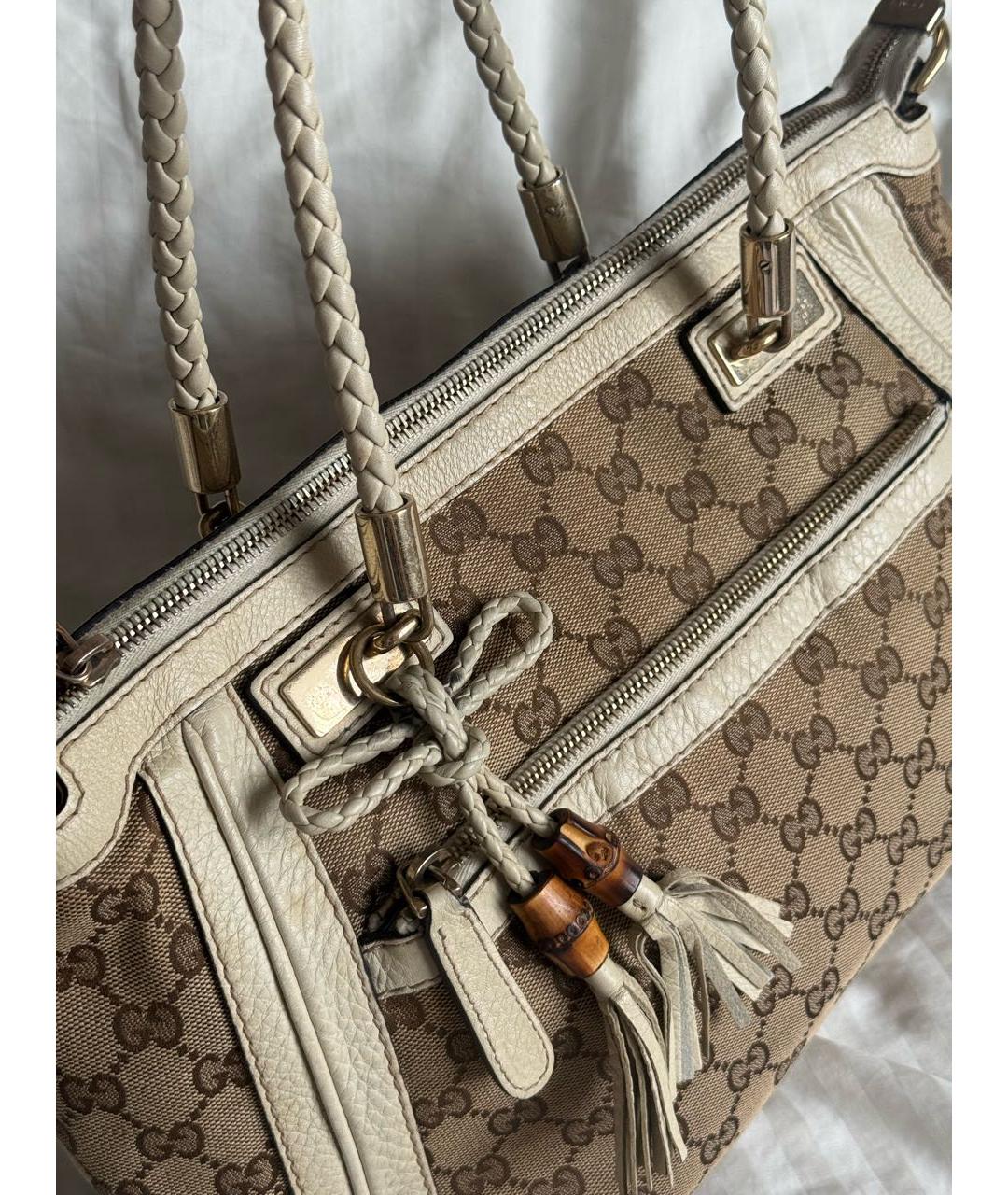 GUCCI Коричневая сумка с короткими ручками из канвы, фото 4