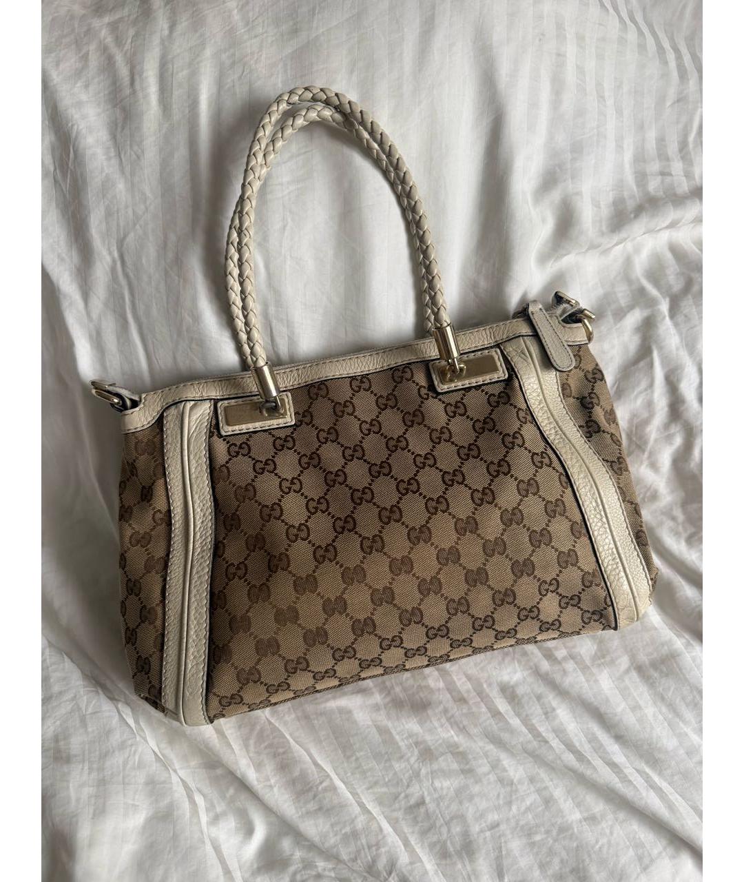 GUCCI Коричневая сумка с короткими ручками из канвы, фото 2
