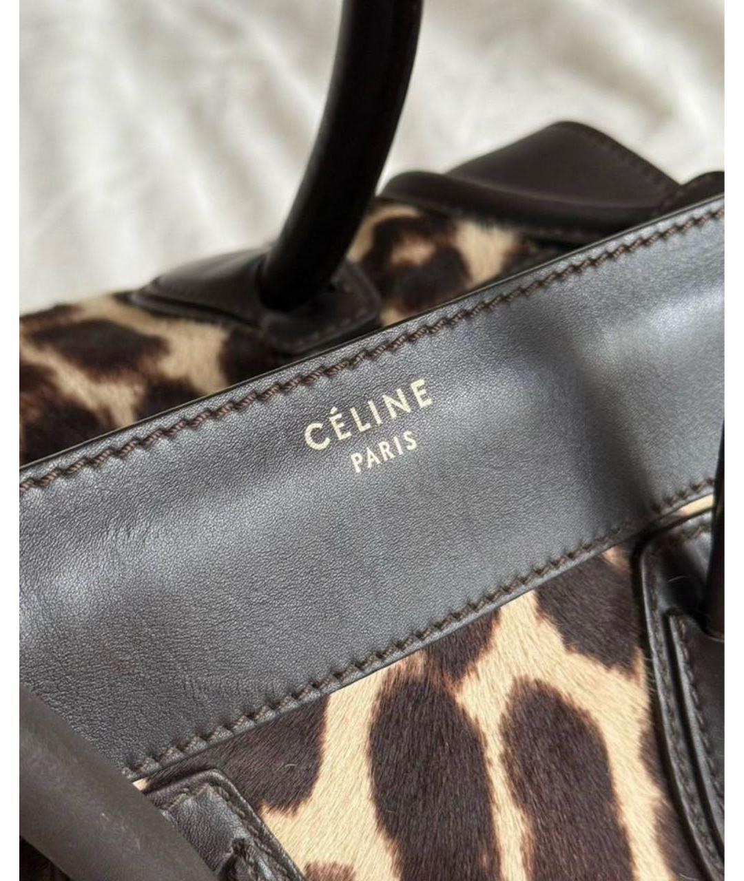 CELINE Коричневая кожаная сумка с короткими ручками, фото 6