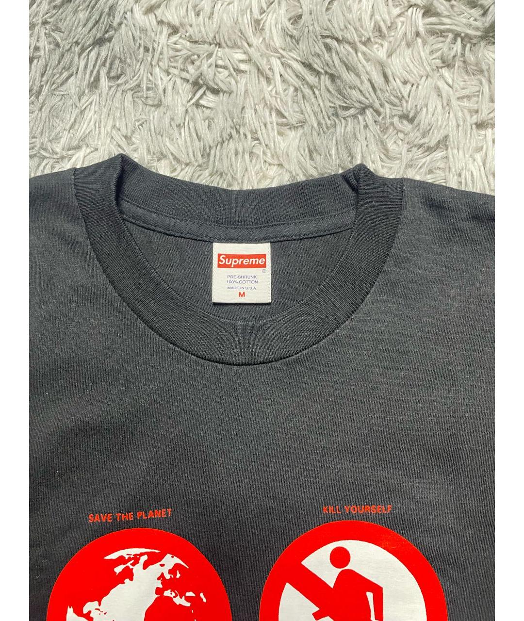 SUPREME Черная хлопковая футболка, фото 3