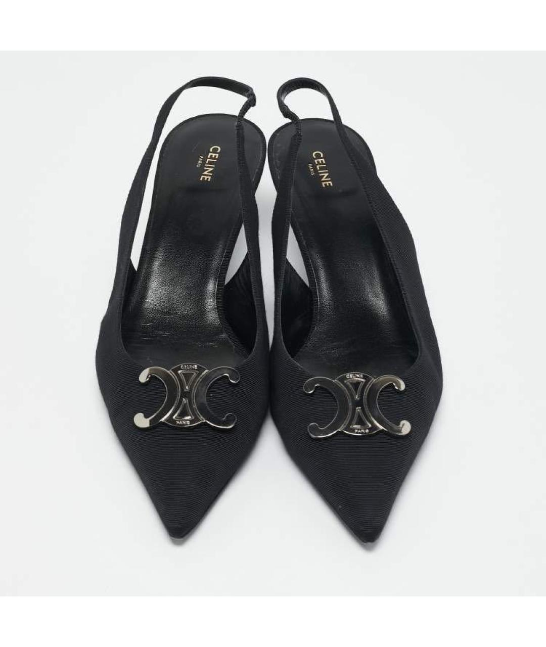 CELINE Черные текстильные лодочки на низком каблуке, фото 3