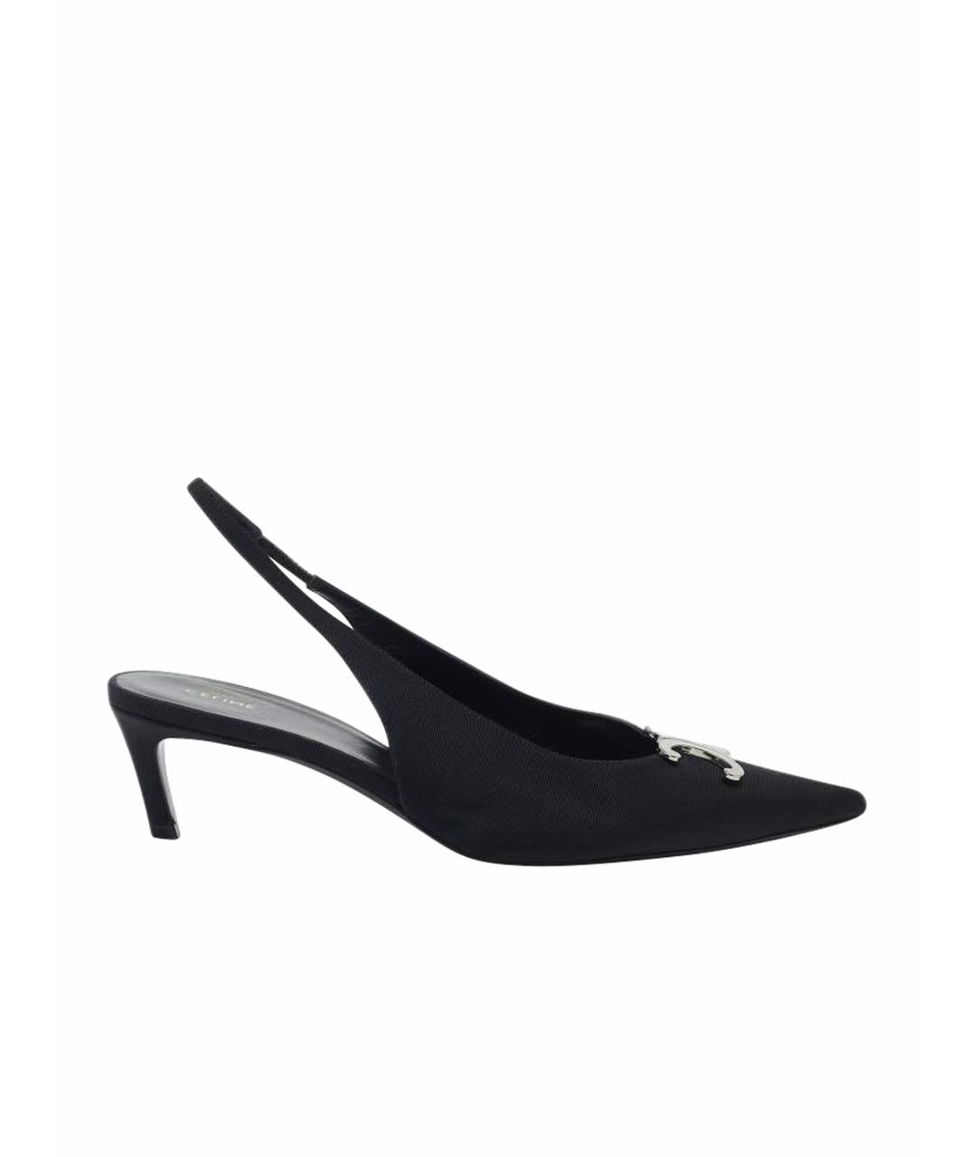 CELINE Черные текстильные лодочки на низком каблуке, фото 1