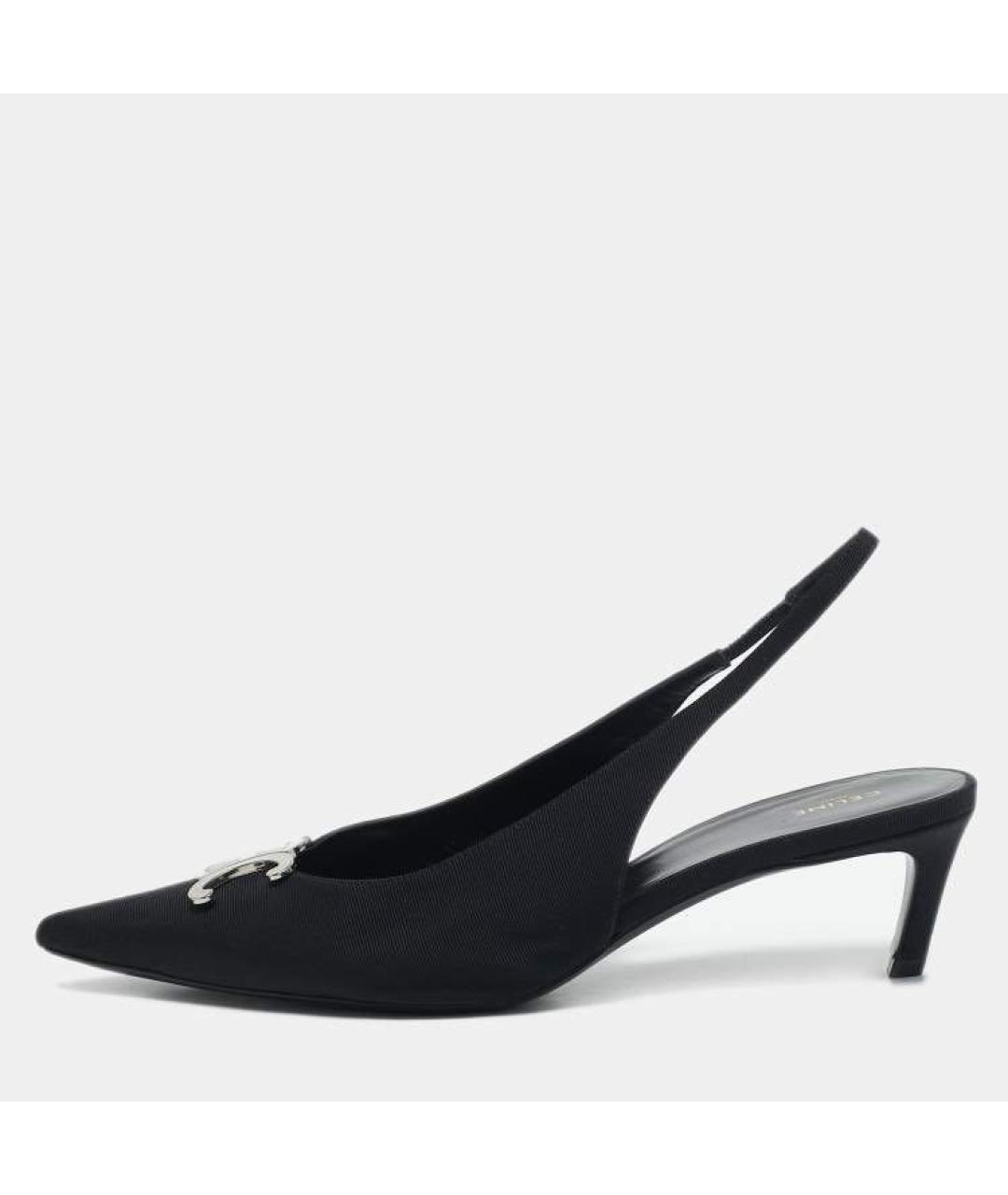 CELINE Черные текстильные лодочки на низком каблуке, фото 7
