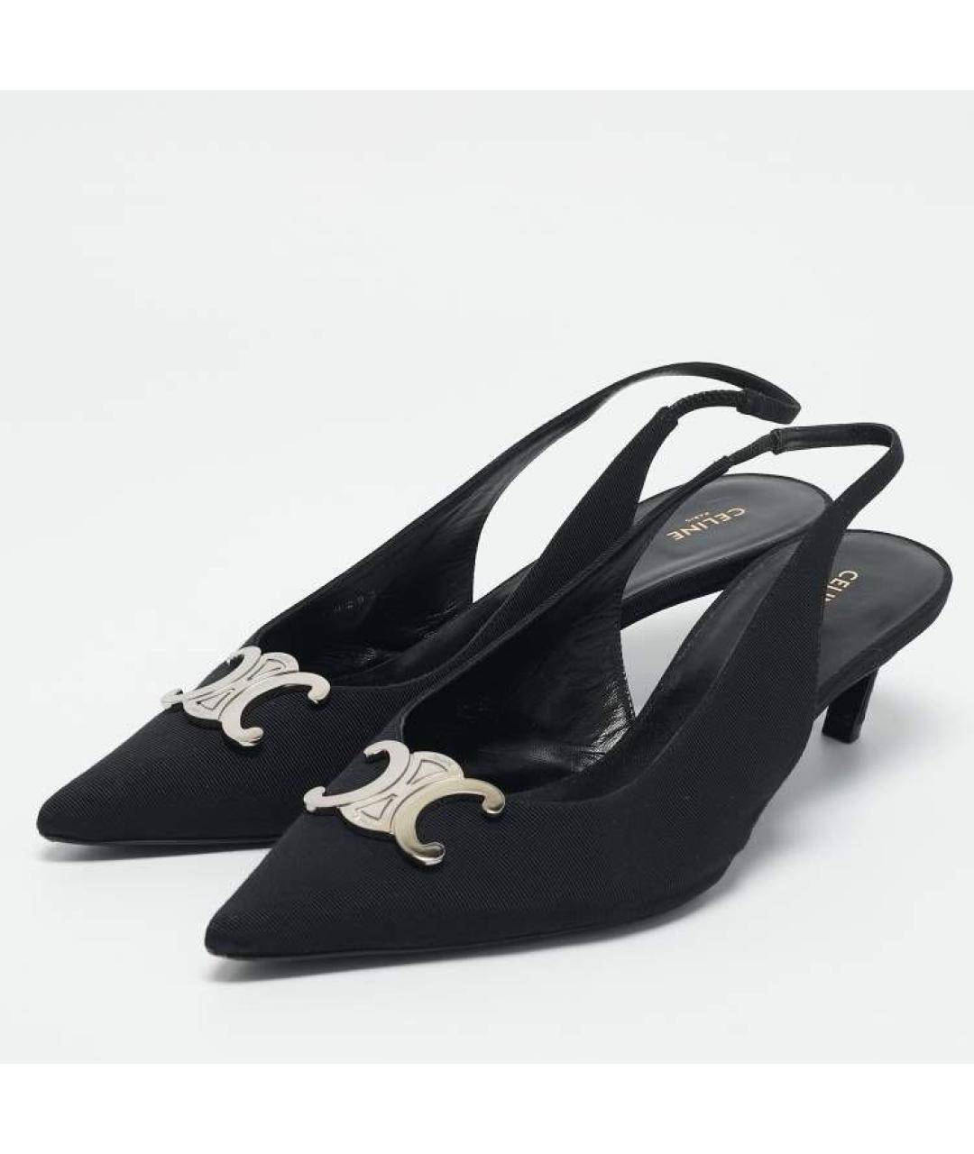 CELINE Черные текстильные лодочки на низком каблуке, фото 2