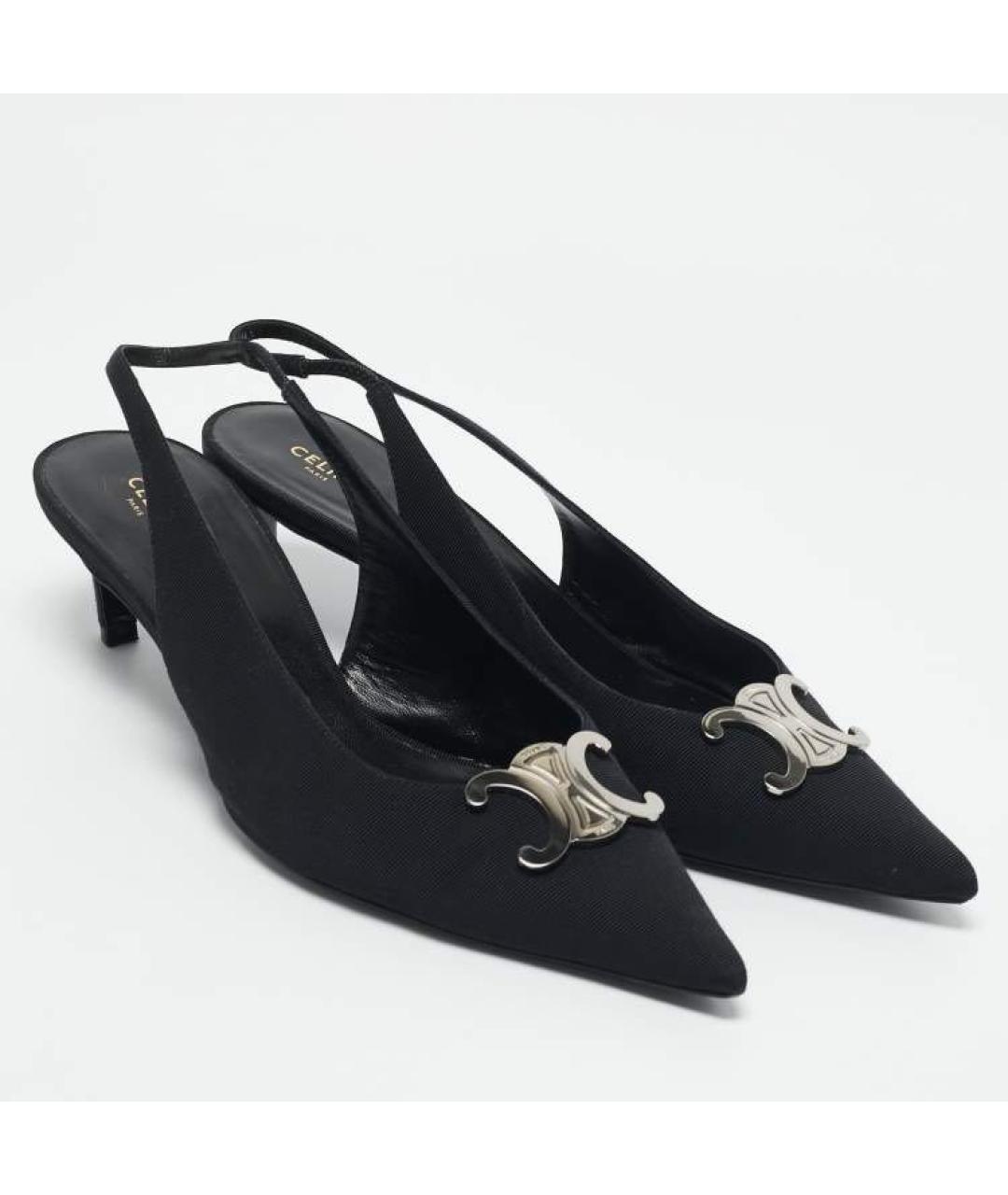 CELINE Черные текстильные лодочки на низком каблуке, фото 4