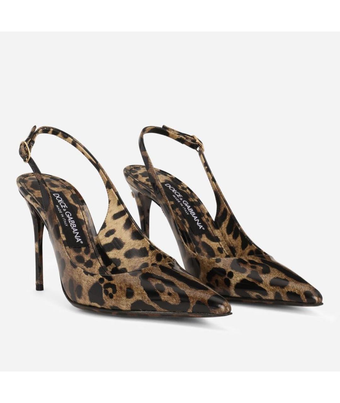 DOLCE&GABBANA Коричневые лодочки на низком каблуке из лакированной кожи, фото 2
