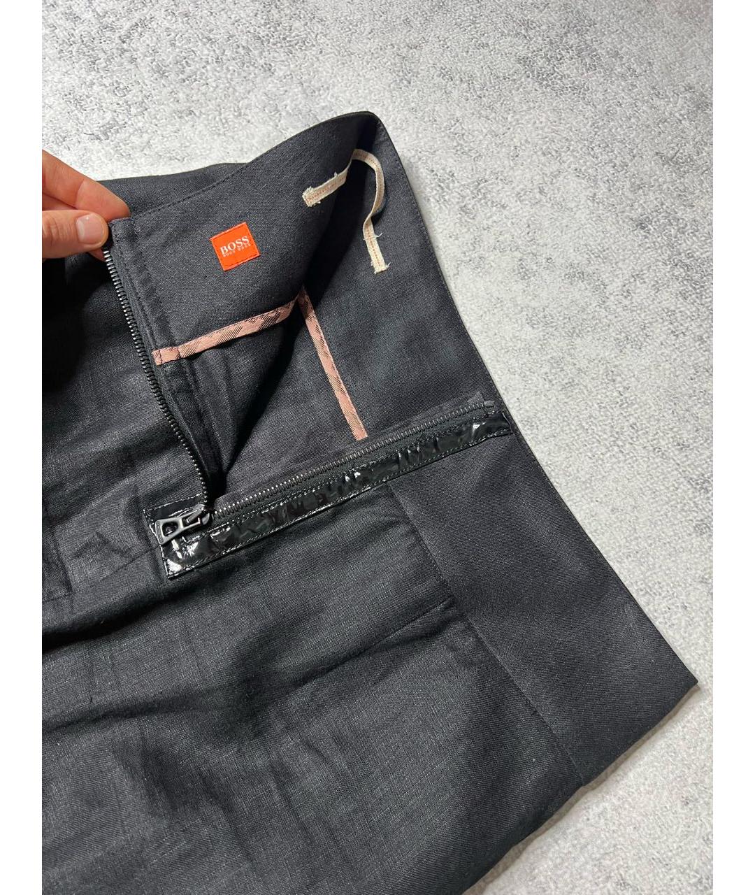 HUGO BOSS Черная льняная юбка миди, фото 7