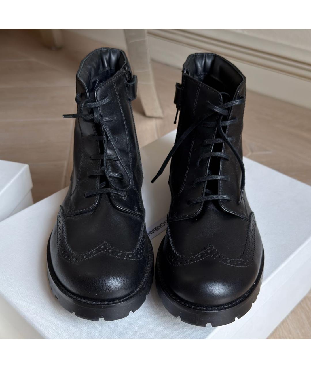 DOLCE&GABBANA Черные кожаные ботинки, фото 2