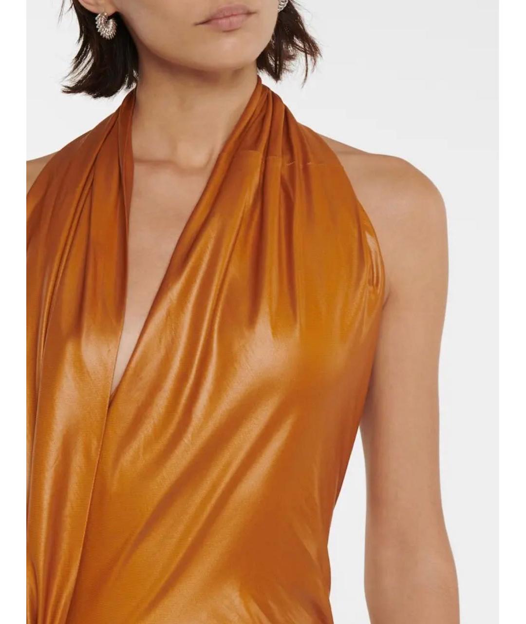 BOTTEGA VENETA Оранжевое атласное вечернее платье, фото 4