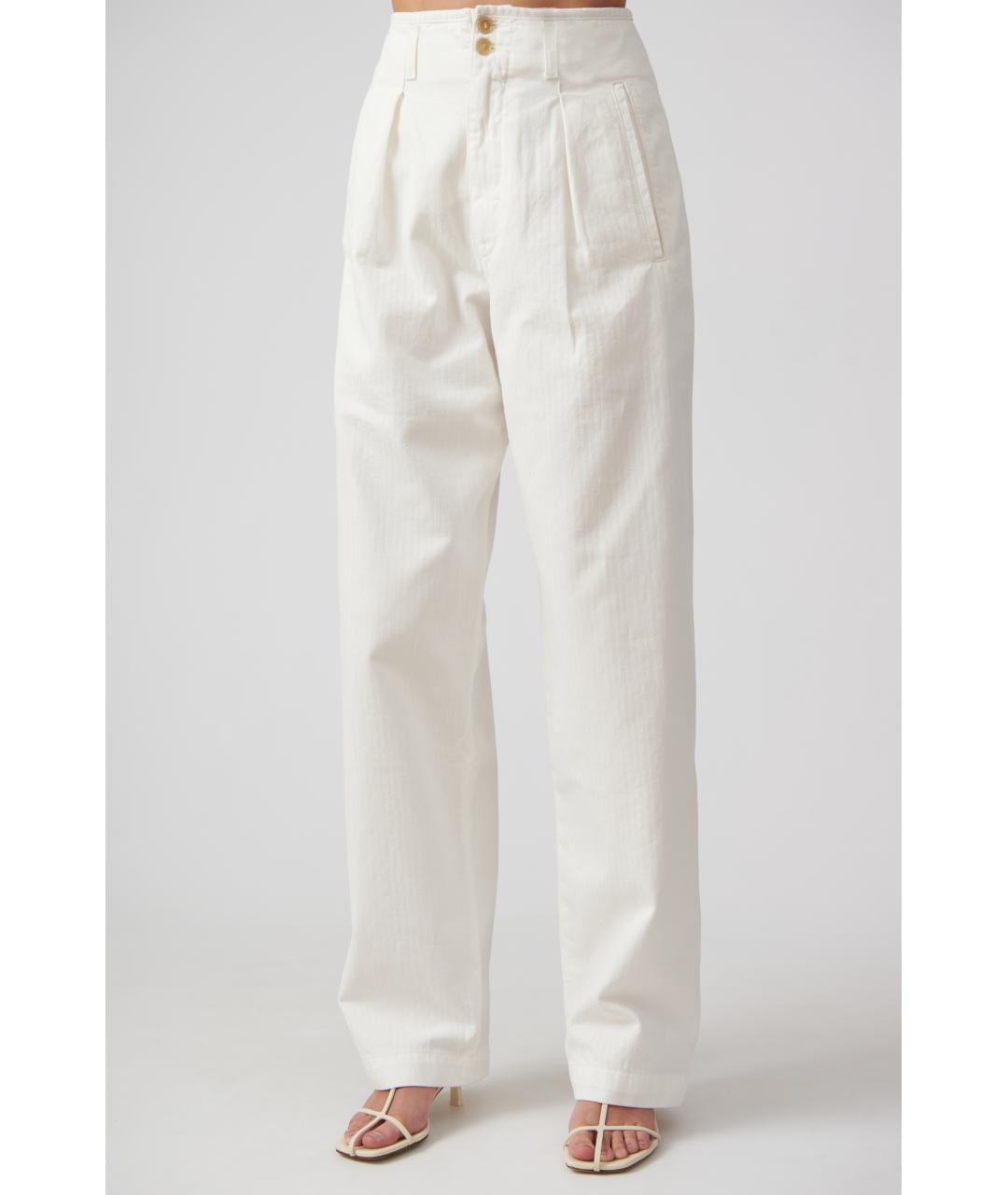 KITON Белые хлопковые прямые брюки, фото 4