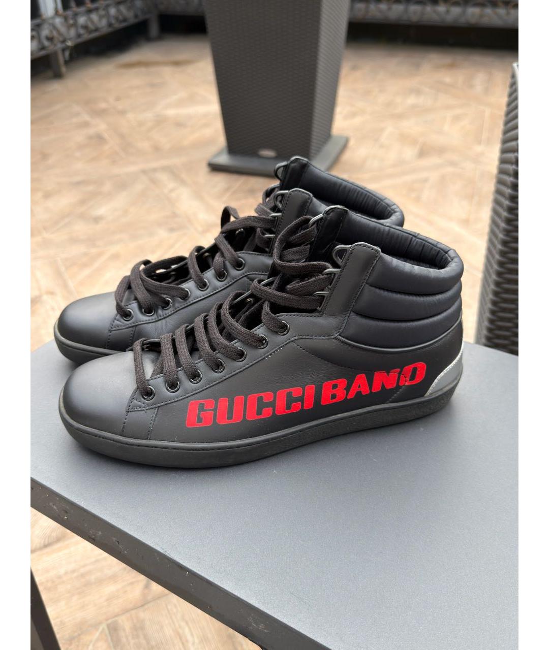 GUCCI Черные кожаные высокие кроссовки / кеды, фото 7