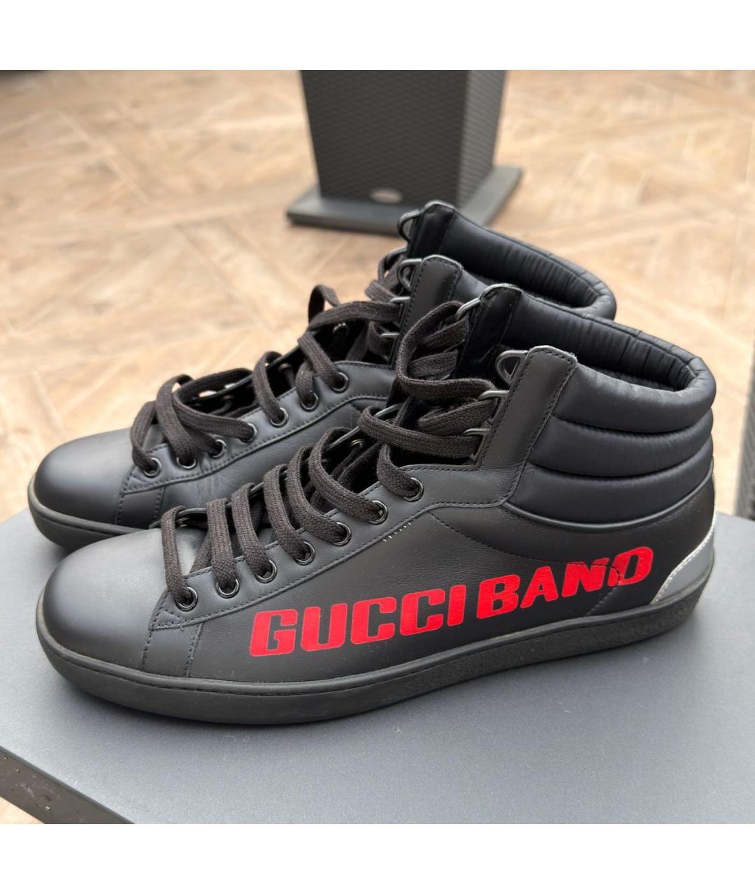 GUCCI Черные кожаные высокие кроссовки / кеды, фото 8
