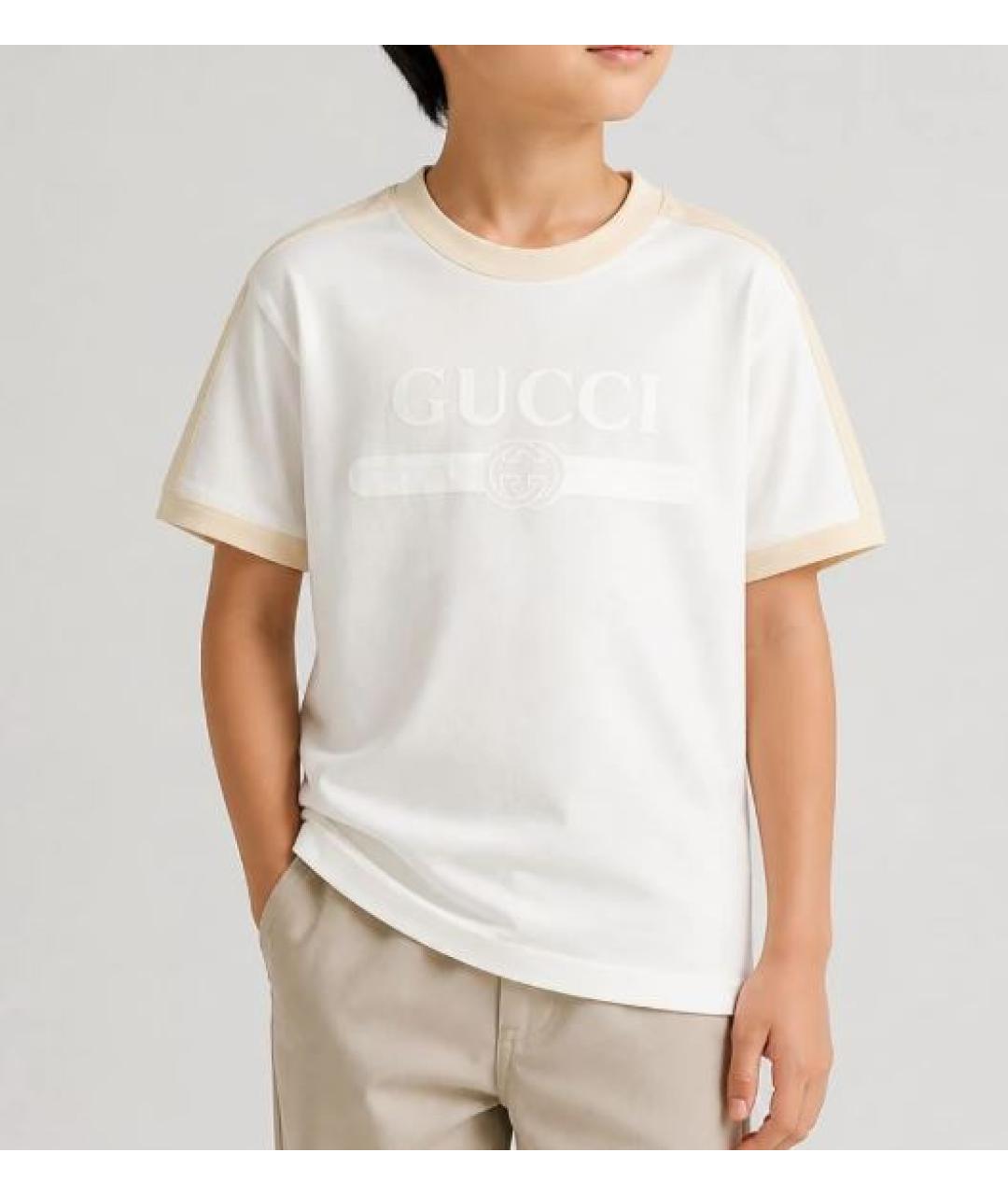 GUCCI Белая хлопковая детская футболка, фото 2