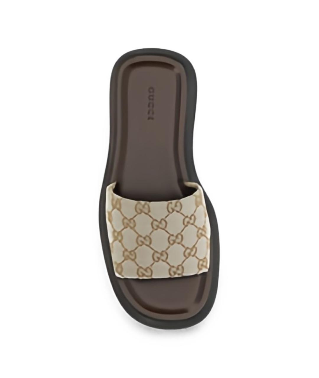 GUCCI Бежевые текстильные шлепанцы, фото 4